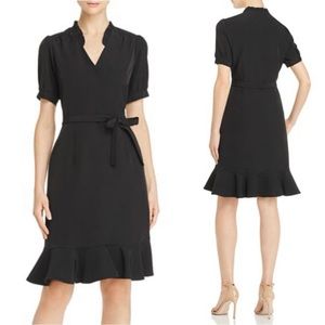 Sale⭐️ NWT Nanette Lepore Faux Wrap Dress sz 6 Black short sleeve Ruffle Skirt